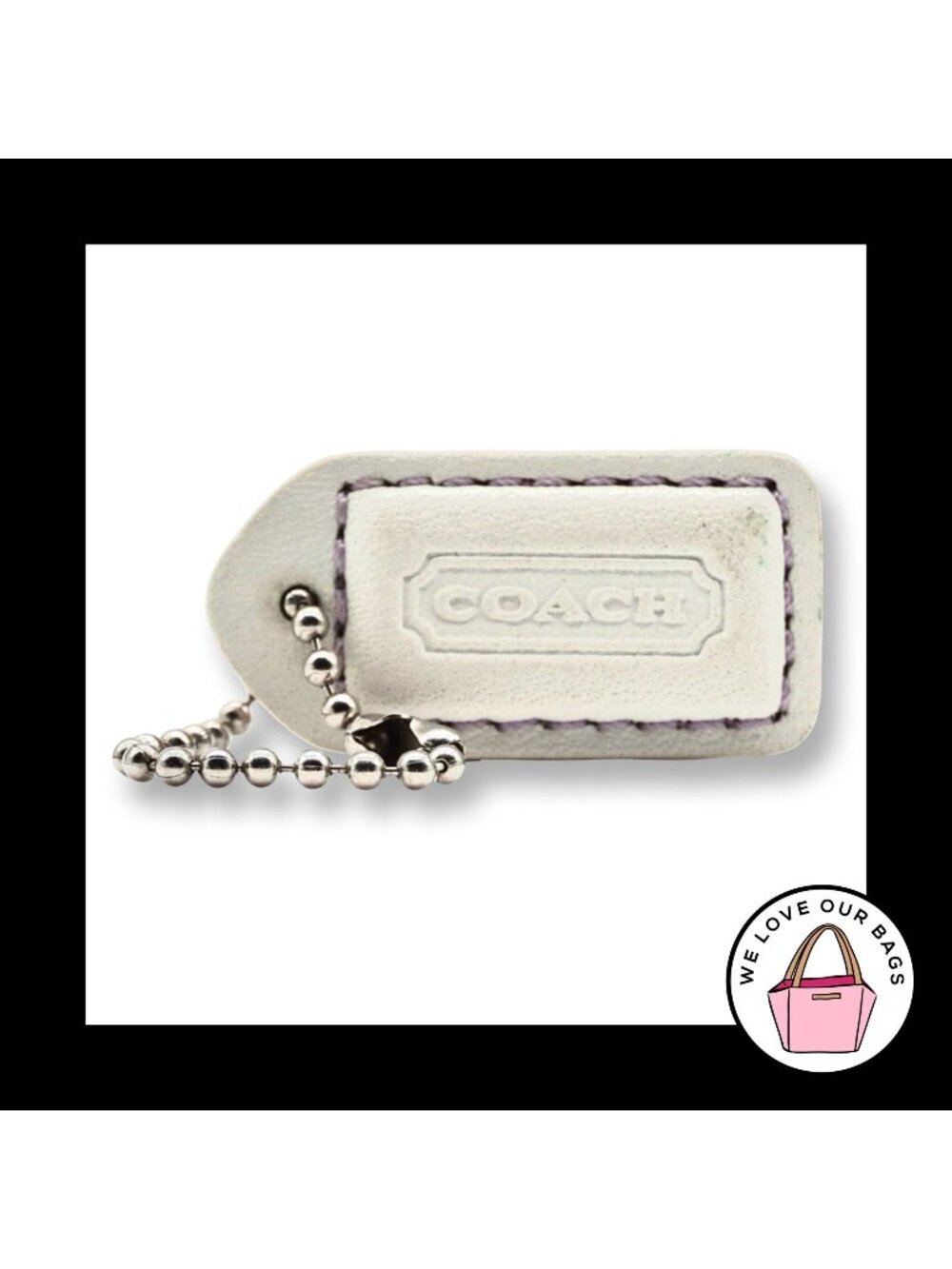 COACH Y2K VINTAGE Hang Tag Bag 1.5" Charm Keychain Fob White Purple Leather